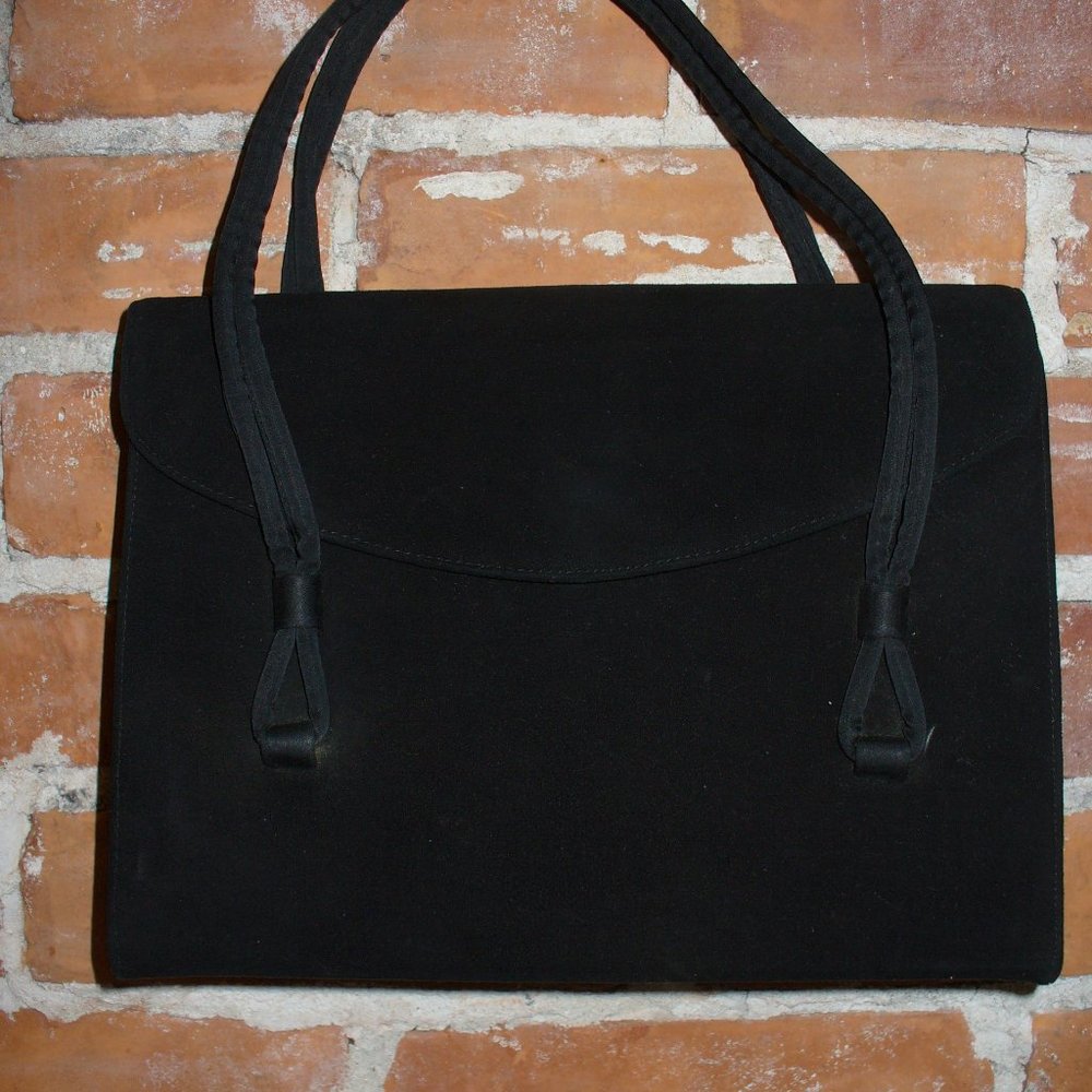 Vintage Black  Suede Handbag 1950's